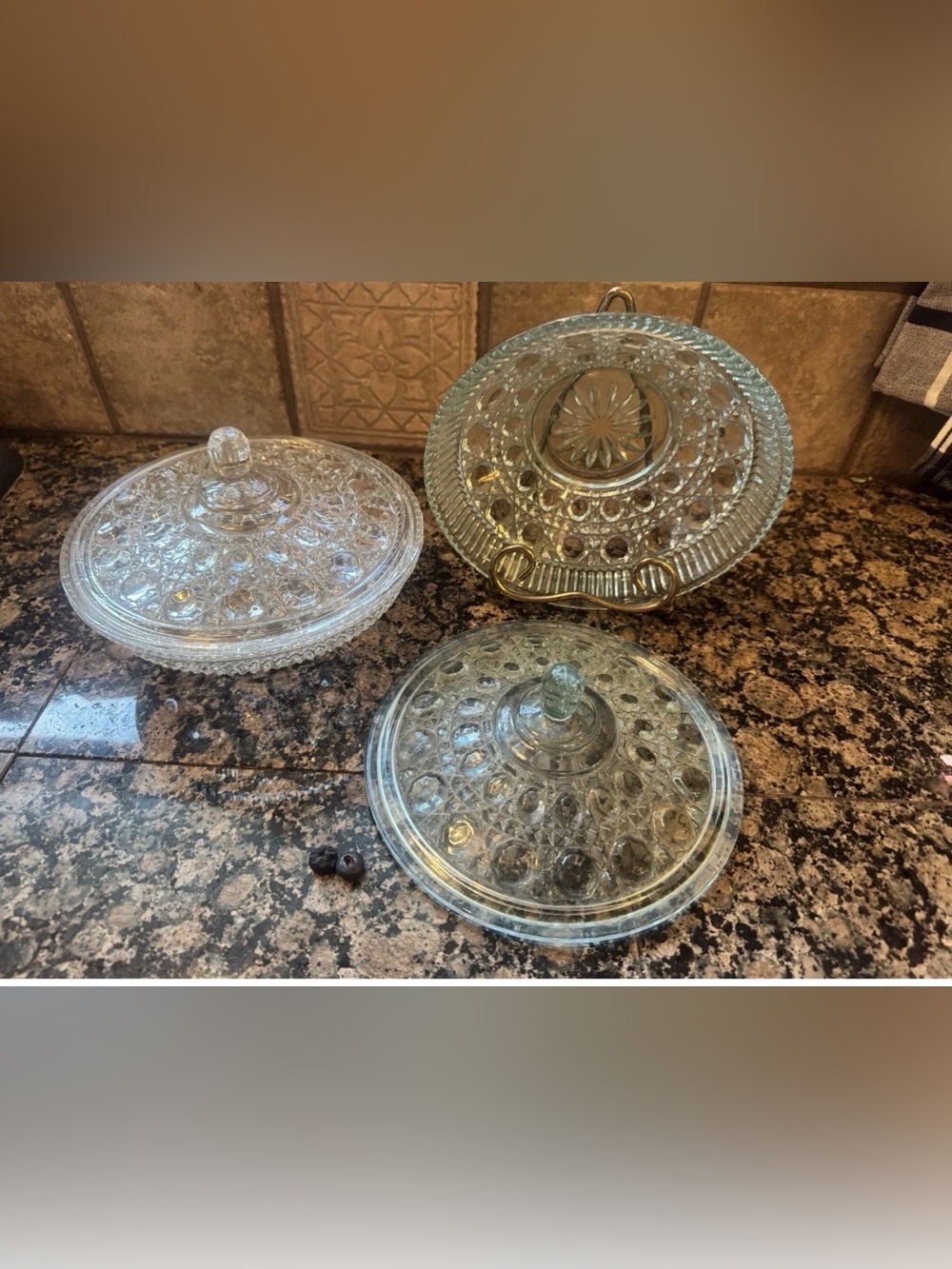 2 Vintage Indiana Glass Depression Candy Dish Bowls Lid Windsor Blue And Clear